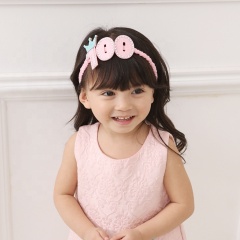 Ins hot sale pink color 100-day hair band rhinestones bows girl birthday crown head band jewelry