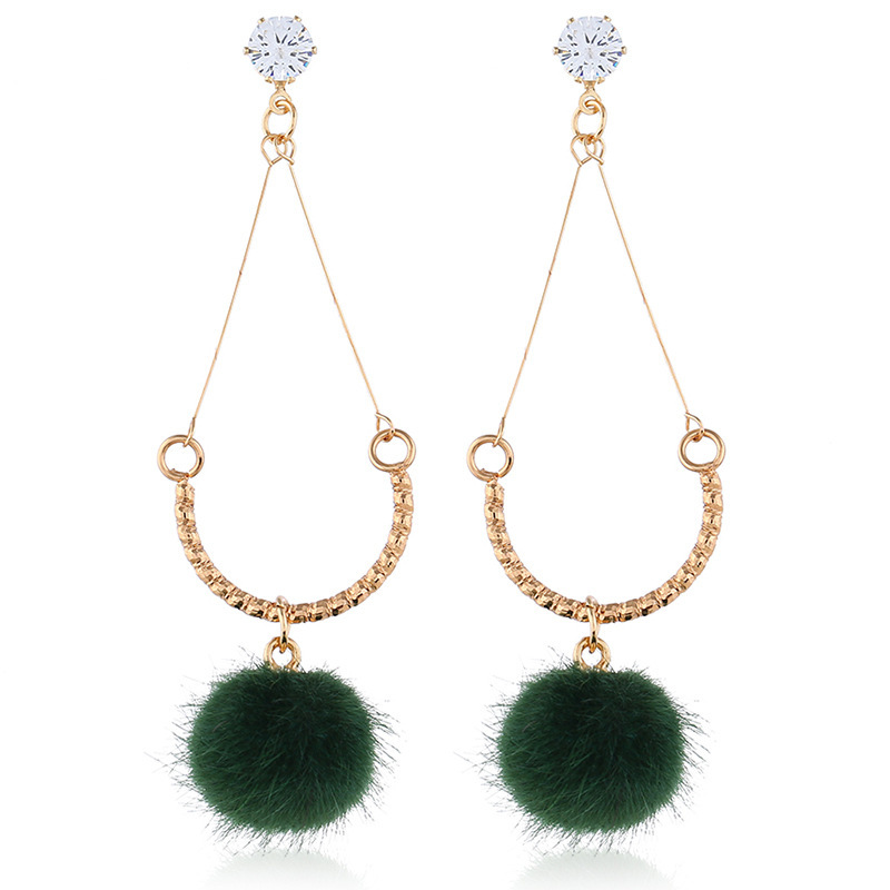 wholesale pom pom crystal women long winter artificial fur ball earring