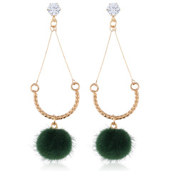 wholesale pom pom crystal women long winter artificial fur ball earring