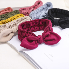 New Women Pure Color Bowknot Girls Female Makeup Fabric Elastic Headbands