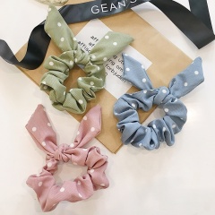 Fashion scrunchies rabbit ear sweet hairdressing elastic solid color girls elastic hair tie with dot