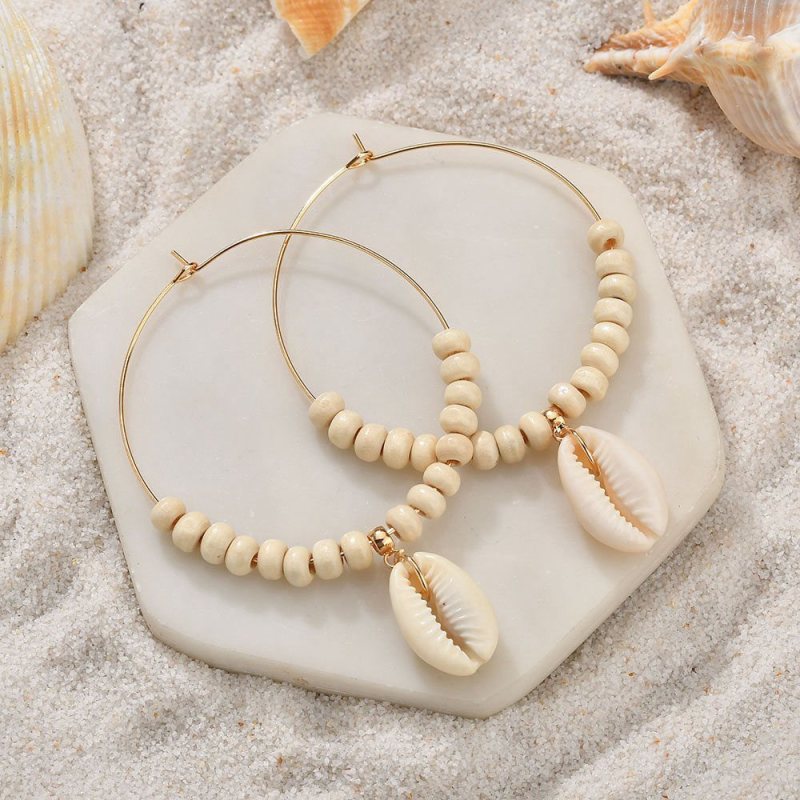 Round gold big hoop bead sea shell earrings for women 2019 new fashion Round gold big hoop bead sea shell earrings for women 2019 new fashion