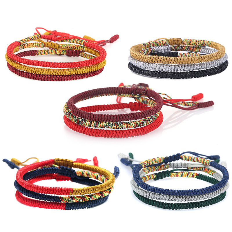 Fashion Red Color Tibetan Buddhist Handmade Lucky Rope Macrame Bracelet