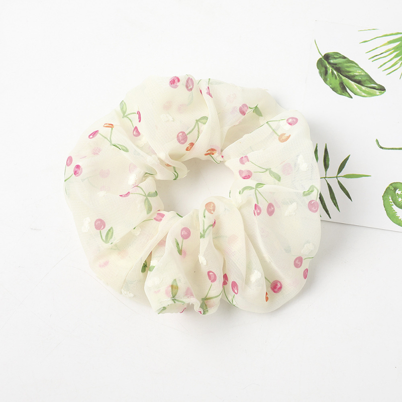 Wholesale summer popular ins girl cute ladies cherry printed chiffon scrunchies