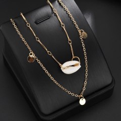 Decoration jewelry for women strand pearl layered double circle pendant necklace