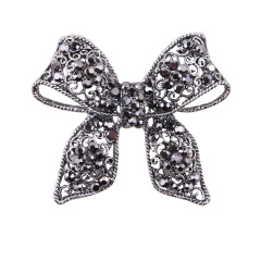 Fashion newest design baroque black jewelry flower rose brooch bow crystal rhinestone brooch pins