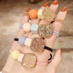 Korean girl ins sweet lady diamond rhinestone neon color hair tie for girls for sale