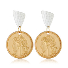 New Design INS Hot Vintage Round Irregular Pearl Baroque Head Coin Earrings