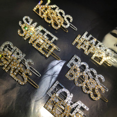 NO SLIP Ins custom girls rhinestone letter alphabet hair clips for women