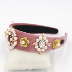 2020 fashion woman baroque winter vintage pearl gemstone rhinestone headband