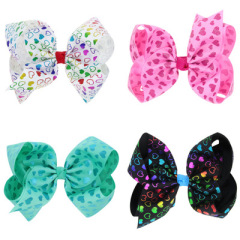 Amazon hot sale 8 style baby big bows knot printed hair clips for girls hair accessories