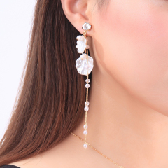 Fashion shell zircon crystal girls earrings jewelry pearl tassel drop earrings for women Fashion shell zircon crystal girls earrings jewelry pearl tassel drop earrings for women