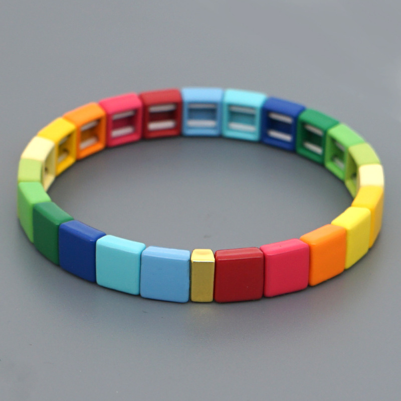 Amazon Ins Hot Sale Jewelry Alloy Plainted Rainbow Colorful Enamel Bracelets