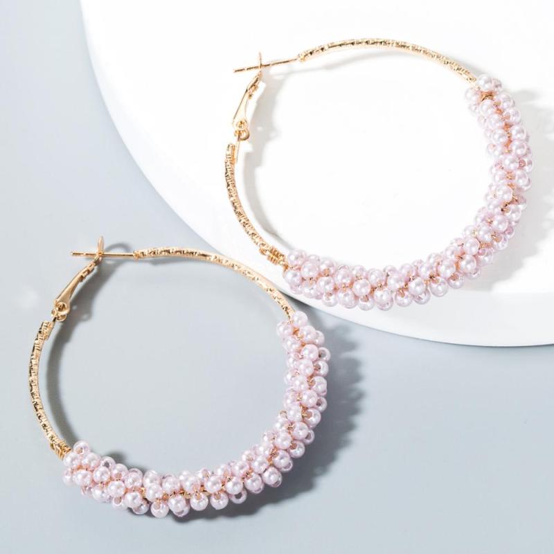 Fashion Trendy Bohemia Round Women Jewelry Pearl Big Circle Hoop Earrings