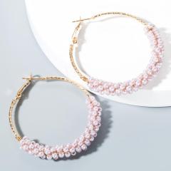Fashion Trendy Bohemia Round Women Jewelry Pearl Big Circle Hoop Earrings
