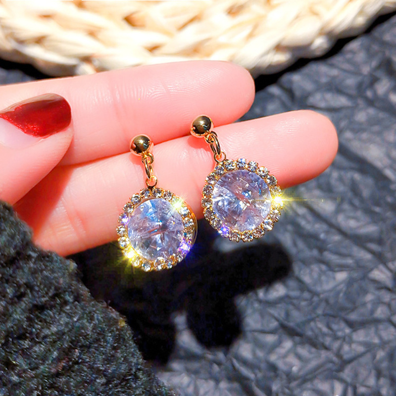 popular korea zircon earring ins jewelry circle multi color 925 silver hanging drop earring zircon