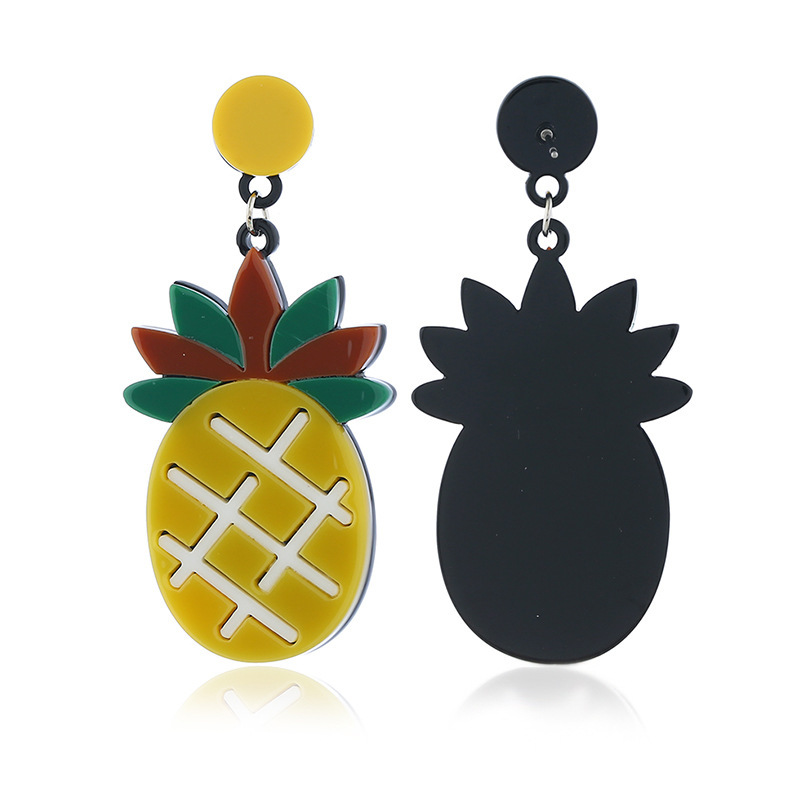 Fashion women fruit earring yellow pineapple acrylic dangle drop earrings