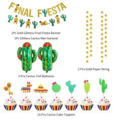 Green Cactus Cake Toppers Banner mexican party decorations supplies