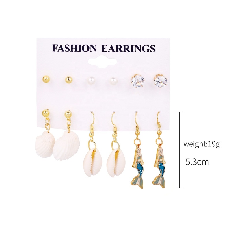 2020 ins new vintage 6 pair zircon  pearl shell hanging  earrings set combination for women