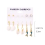 2020 ins new vintage 6 pair zircon  pearl shell hanging  earrings set combination for women