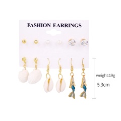 2020 ins new vintage 6 pair zircon pearl shell hanging earrings set combination for women