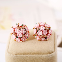 Korean Fashion women personality rhinestone cute rose flower stud earring