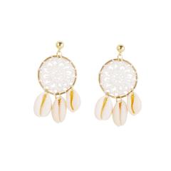 New Design Bohemian Handmade Flower Round Dreamcatcher Shell Earrings for Women