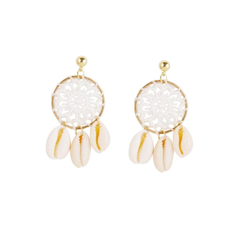 New Design Bohemian Handmade Flower Round Dreamcatcher Shell Earrings for Women New Design Bohemian Handmade Flower Round Dreamcatcher Shell Earrings for Women