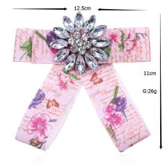 Custom new fashion printed rhinestone flower women bowknot ribbon brooches