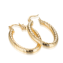 Fashion new plating 18K gold trendy female copper oval hoop thread earrings