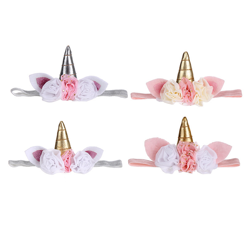 Unicorn hair accessories 3d flower lace crown glitter bling headbands