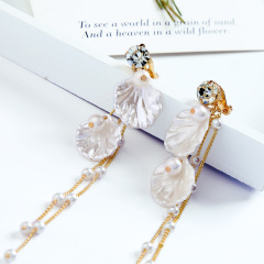 Fashion shell zircon crystal girls earrings jewelry pearl tassel drop earrings for women