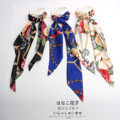 2020 new arrivals hot sale fancy long ribbon elastic bulk custom printed hair scarf scrunchies hair ties for girls
