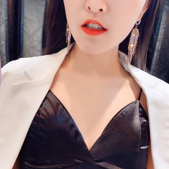 Korean girls fashion night club style bling bling long tassel crystal earrings