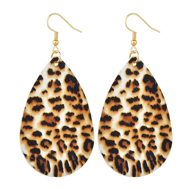 INS Amazon hot sale jewelry Retro domineering Water Drop Leopard Print faux leather earrings