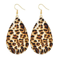 INS Amazon hot sale jewelry Retro domineering Water Drop Leopard Print faux leather earrings