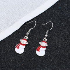 2019 new fashion rhinestone paint women white snowman hook christmas earrings