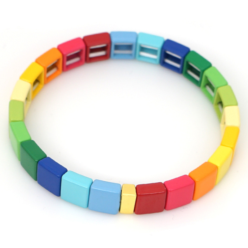 Amazon Ins Hot Sale Jewelry Alloy Plainted Rainbow Colorful Enamel Bracelets