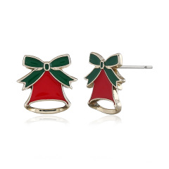 wholesale trendy women red yellow alloy paint Christmas bell stud earrings