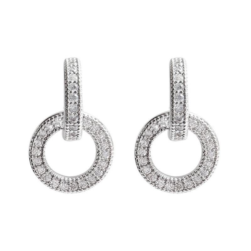 fashion custom wholesale women ladi jewelry gift silver circle zircon 925 earring