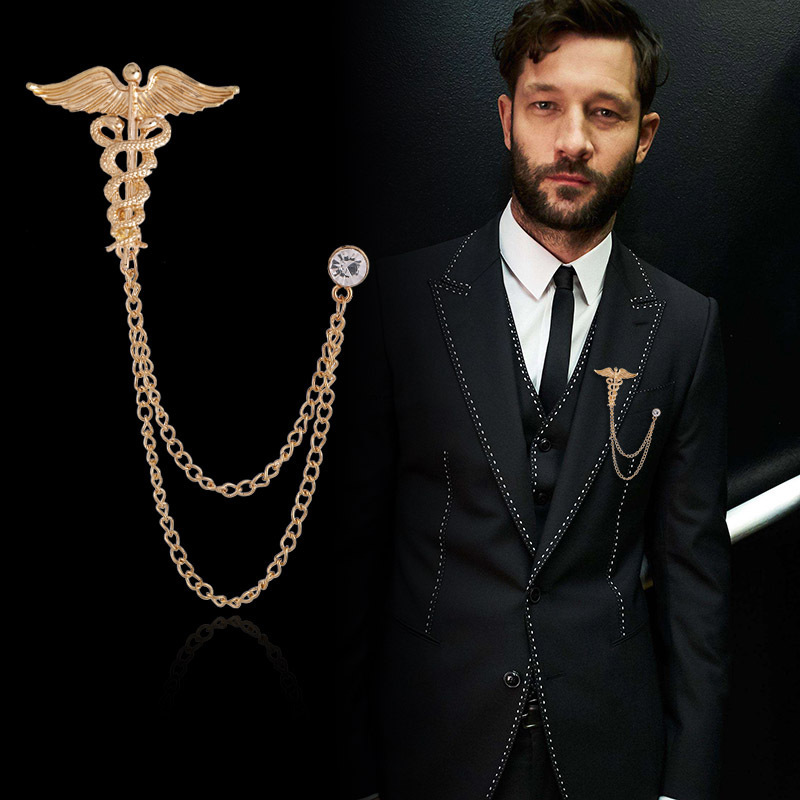 INS amazon korean fashion alloy rhinestone double men brooch chain for mans suit with chain INS amazon korean fashion alloy rhinestone double men brooch chain for mans suit with chain