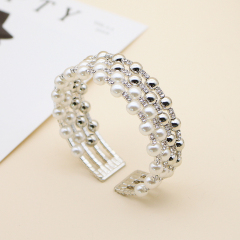 Luxury crystal pearl rhinestone silver party cuff hand bracelet for girls Luxury crystal pearl rhinestone silver party cuff hand bracelet for girls
