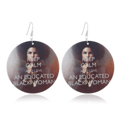 2020 new arrive custom 10designs fashion printing big round drop african afro wooden earring wood jewelry for women
