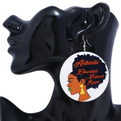 2020 new arrival african human head exaggerated geometric pattern large round shaped wooden earrings