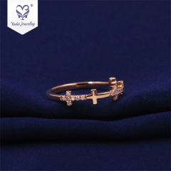 Simple cross design stone jewely 18k 585 solid rose gold  moissanite ring 14k gold