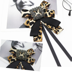 INS amazon korean latest fashion girls Fabric Canvas Corsage Collar Necktie animal leopard brooches bow tie