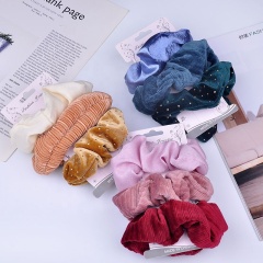 Amazon new fashion knitted pink  elastic hair band solid color girls hair scrunchies set