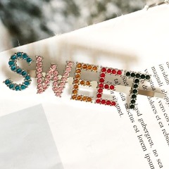 2020 Ins amazon bling women bobby color crystal sweet LOVE letter hair clip barrette hairpin with word