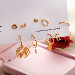 amazon ins women fashion trendy gold plated heart map stud earring set for lady girls gift with loop