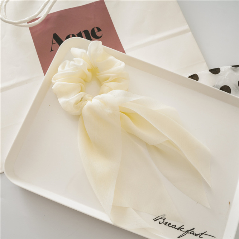 Wholesale Custom Girl  Ribbon Elastic Chiffon Long Ponytail Bow Scrunchies for Hair